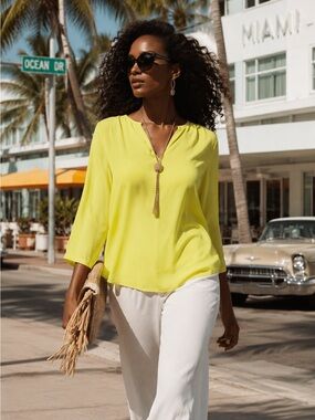 Neon Yellow Long Sleeve Top with Exposed Arms